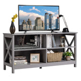TV Stand for TVs up to 55 Inch, Farmhouse Wood Entertainment Center with X-Shaped Frame & 4 Open Storage Shelves