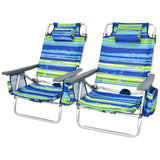 Tangkula Set of 2 Backpack Beach Chair, 5-Position Lay Flat Beach Chairs with Cooler Bag