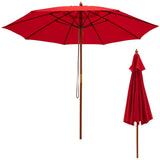 TANGKULA 9.5 FT Pulley Lift Round Patio Umbrella, Wooden Market Umbrella