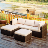 Tangkula 5 Piece Patio Furniture Set, Outdoor Sectional Rattan Sofa Set with Cushions and Coffee Table