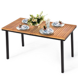 Tangkula Patio Acacia Dining Table, Outdoor Rectangle Dining Table with Acacia Wood Desktop