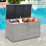 Tangkula Outdoor Wicker Storage Box, Garden Deck Bin with Steel Frame