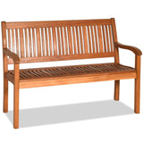 Tangkula Outdoor Wood Bench, Two Person Solid Wood Garden Bench w/Curved Backrest and Wide Armrest