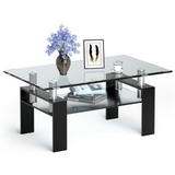 Tangkula Rectangular Glass Coffee Table, Modern Side Coffee Table