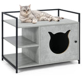 Cat Litter Box Enclosure, 2-in-1 Hidden Cat Washroom & Side Table W/ 2-Tier Storage Shelf