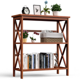 Tangkula 3-Tier Bookshelf, Vintage Wooden Bookcase with X-Style Frame