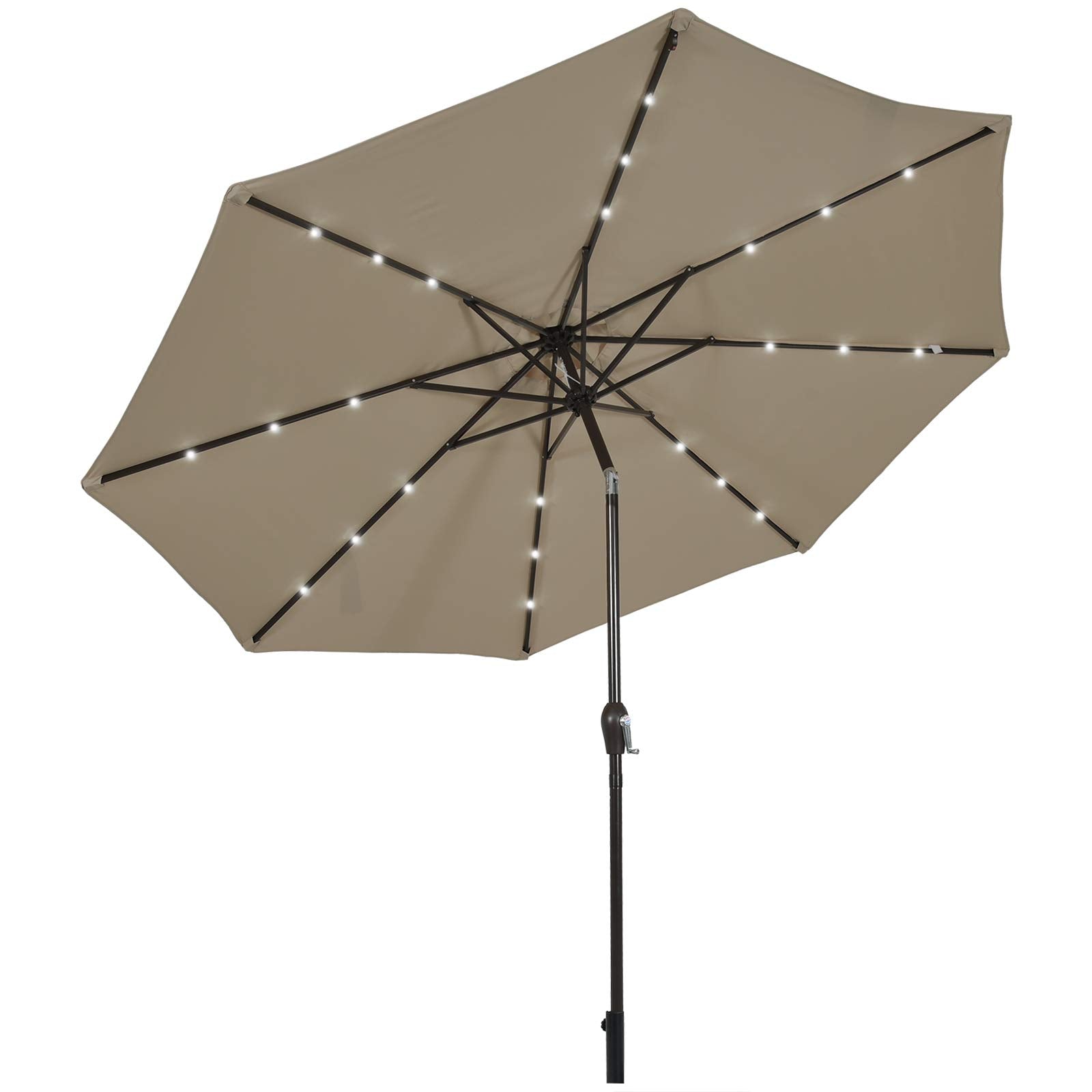 10FT Solar Powered 24 LED Lighted Patio Umbrella, Table Market Umbrella, Brown 10FT Solar Powered 24 LED Lighted Patio Umbrella, Table Market Umbrella, Brown