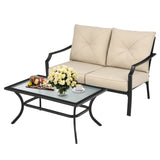 2 Pieces Extra Large Patio Loveseat with Coffee Table