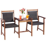 Acacia Wood Garden Bench, Patiojoy Rattan Companion Loveseat Chair with Coffee Table and Parasol Hole