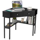 Corner Desk with 2 Drawers, 90 Degrees Triangle Corner Computer Desk for Small Space