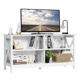 TV Stand for TVs up to 55 Inch, Farmhouse Wood Entertainment Center with X-Shaped Frame & 4 Open Storage Shelves