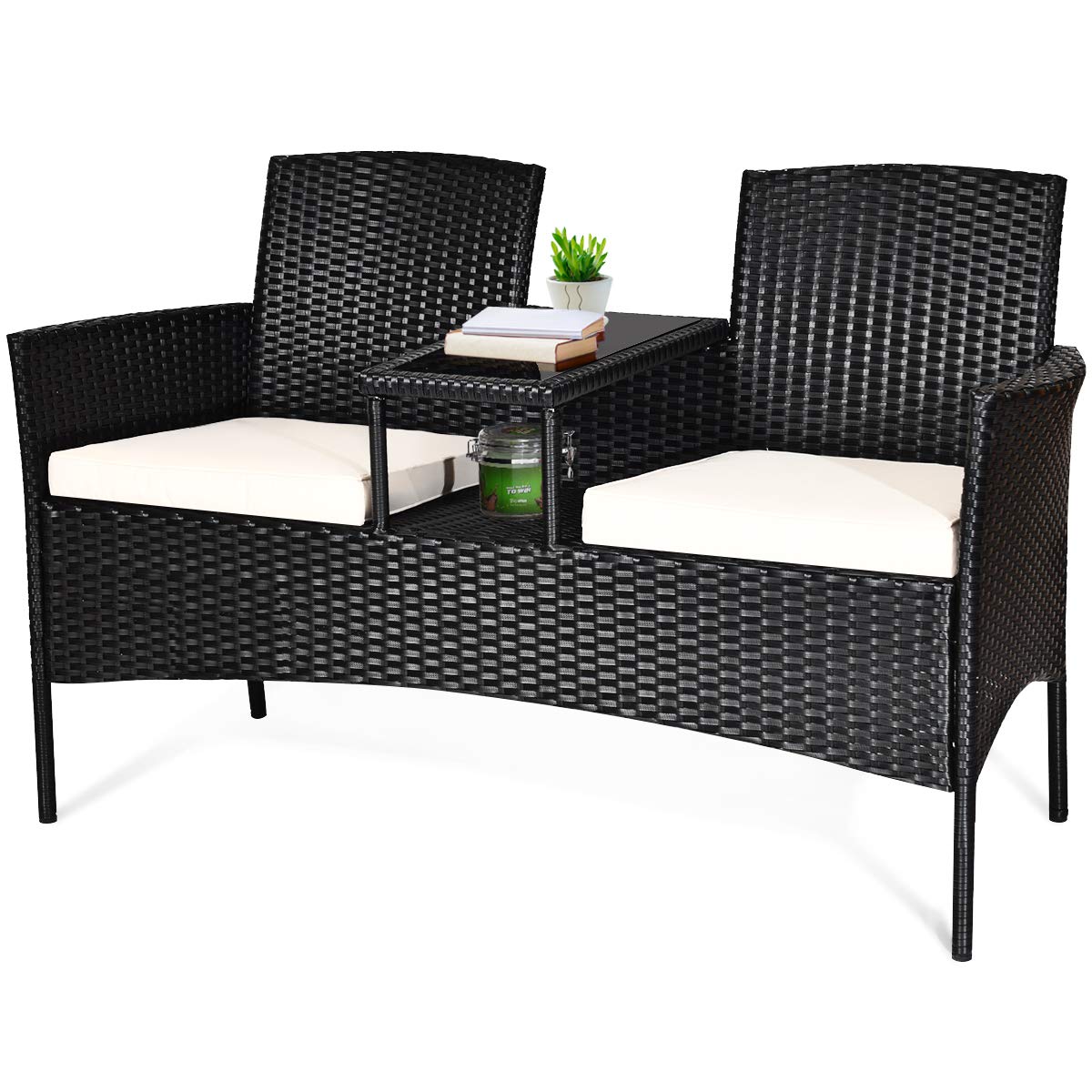 Wicker Patio Conversation Furniture Set, White - Tangkula