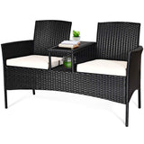 Wicker Patio Conversation Furniture Set, White - Tangkula