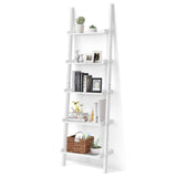 5-Tier Ladder Shelf, Wall-Leaning Bookshelf w/ Open Shelves, Plant Flower Stand