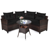 4-Piece Patio Furniture Set, C-Shape Outdoor Wicker Sectional Sofa Set