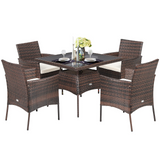 Tangkula 5 Pieces Wicker Patio Dining Set, Outdoor PE Rattan Chairs Table Set with 4 Seat Cushions