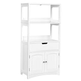 Bathroom Floor Cabinet with Drawer, 2 Open Shelves and Door Cupboard
