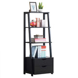 Tangkula Ladder Shelf Bookcase, Free Standing 4-Tier Bookshelf with 2 Storage Drawers