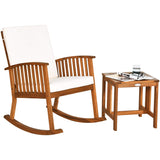 Tangkula Acacia Wood Patio Bistro Set, Outdoor Rocking Chair with Table