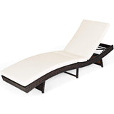 Tangkula Outdoor Folding Chaise Lounge, Rattan Patio Lounge Chair with Removable Thick Cushion, 5 Adjustable Levels