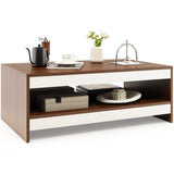 Tangkula 37 Inch Coffee Table, Two-Tier Coffee Table with Storage Shelf, Modern Wooden Sofa Central Table