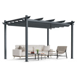 Tangkula 10x13 Ft Pergola, Heavy-Duty Aluminum Outdoor Pergola with Retractable Sun Shade Canopy