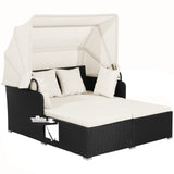 Tangkula Patio Rattan Daybed, Patiojoy Wicker Daybed Loungerw/Retractable Canopy, 2 Foldable Side Panels