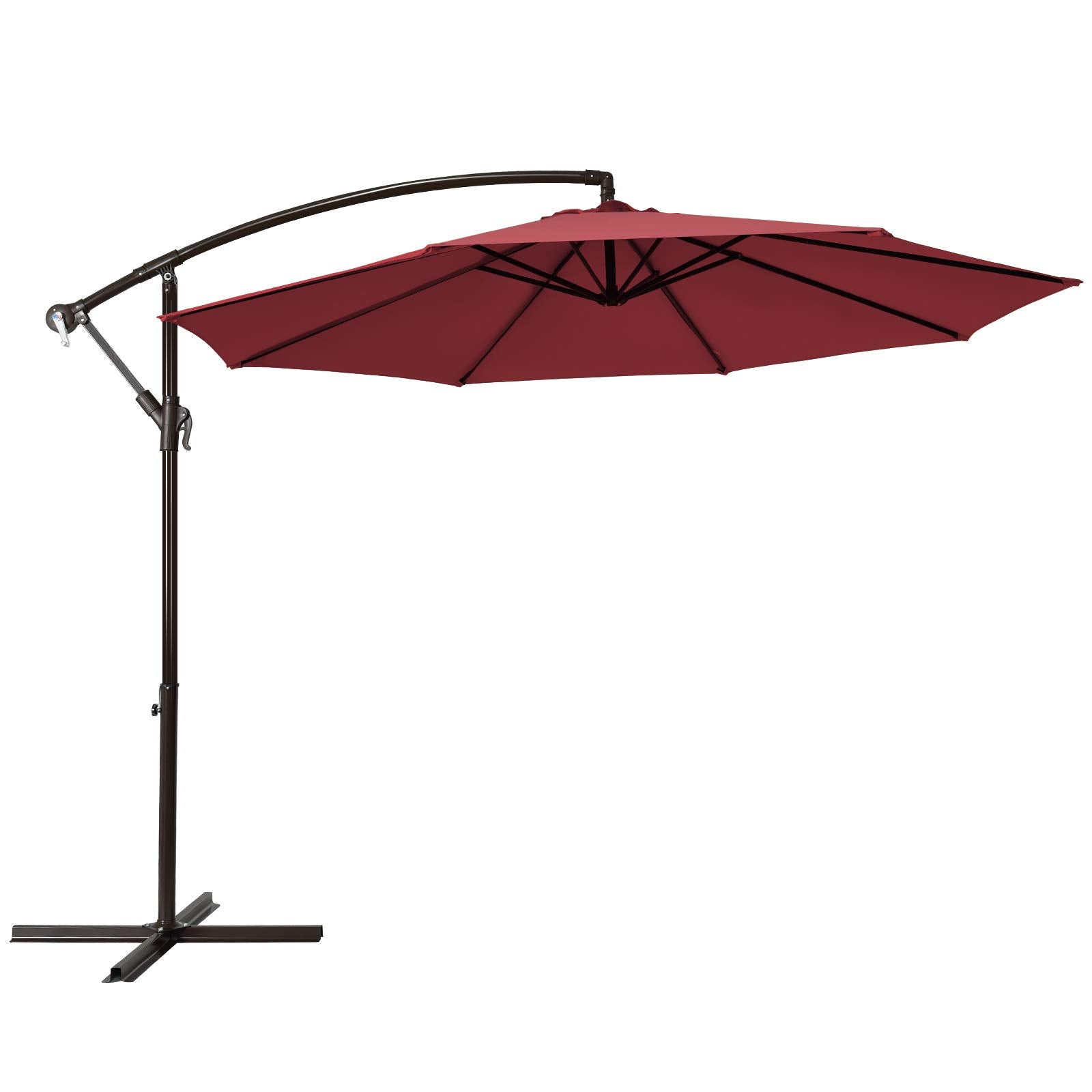 10FT Patio Offset Umbrella, Outdoor Cantilever Umbrella with Easy Tilt Adjustment, Burgundy