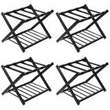 Tangkula Luggage Rack , Folding Metal Suitcase Luggage Stand, Double Tiers Luggage Holder with Shoe Shelf