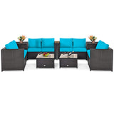 Tangkula 4 Piece Wicker Patio Set with Storage, All Weather-Proof Outdoor Conversation Set