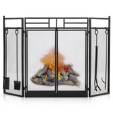 3-Panel Folding Fireplace Screen with Magnetic Hinged Doors, Mesh Cover with Wood Burning Stove Accessories, Black