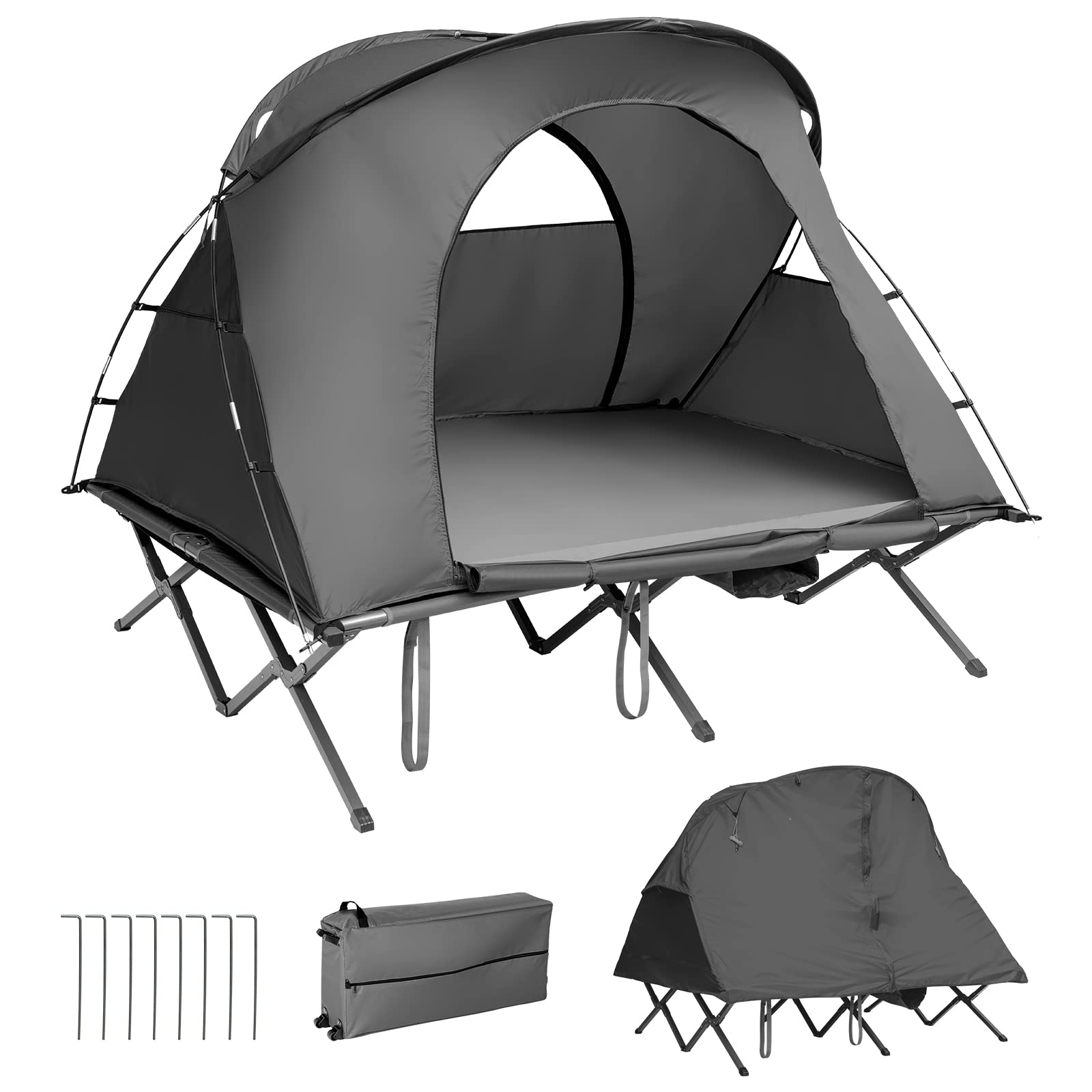 accordion tent 4-in-1 Folding Tent for 2 Persons W/Waterproof Cover & Self-Inflating Mattress & Carrying Bag, Grey