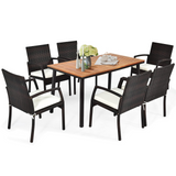 Tangkula 7 Pieces Outdoor Dining Set, Steel Frame Patio Dining Table Set w/ 6 Rattan Armrest Chairs