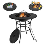 Tangkula 32 Inch Outdoor Fire Pit Dining Table, 4-in-1 Round Wood Burning Fire Pit Bowl