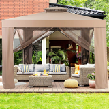 Tangkula 10' door Gazebo Canopy Shelter for Home/Garden/Lawn/Patio House Party (Brown)