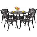 Tangkula 5 Pieces Cast Aluminum Patio Dining Set, Outdoor Bistro Table Set with Umbrella Hole