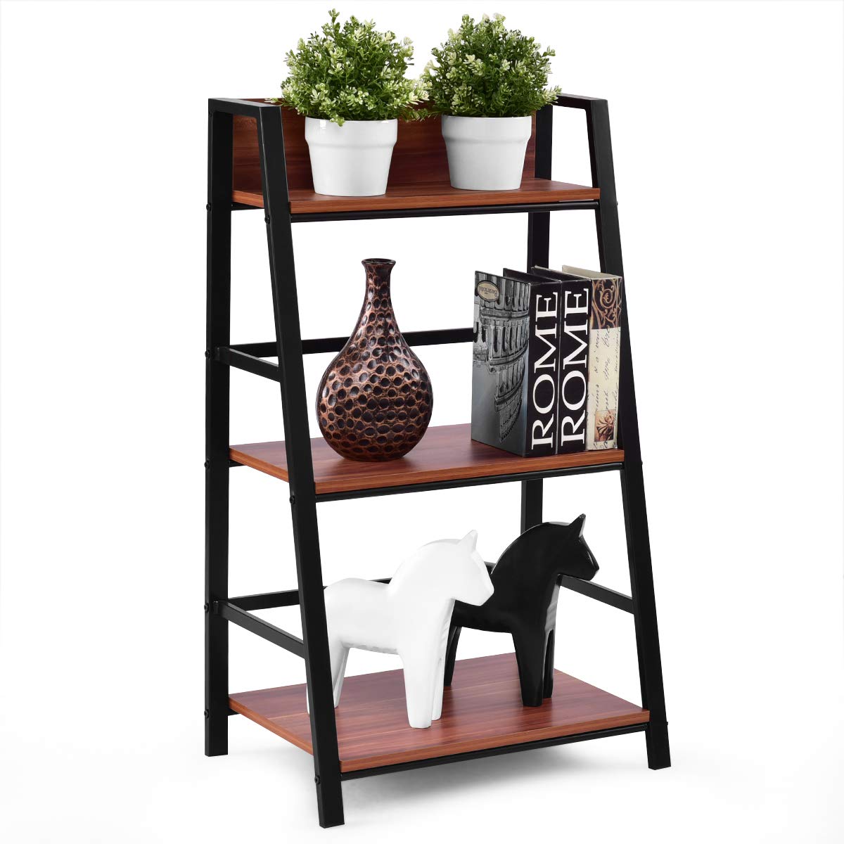 3-Tier Ladder Shelf Home Office Bookshelf Plant Display Stand Storage Shelves Multipurpose Corner Shelf Bookcase