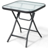 Tangkula Patio Bistro Table, 18" Square Glass Side Table with Rustproof Frame(Black)