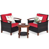 3 Pieces Patio Furniture Set, Outdoor Rattan Sofa and Side Table w/Solid Acacia Wood Frame