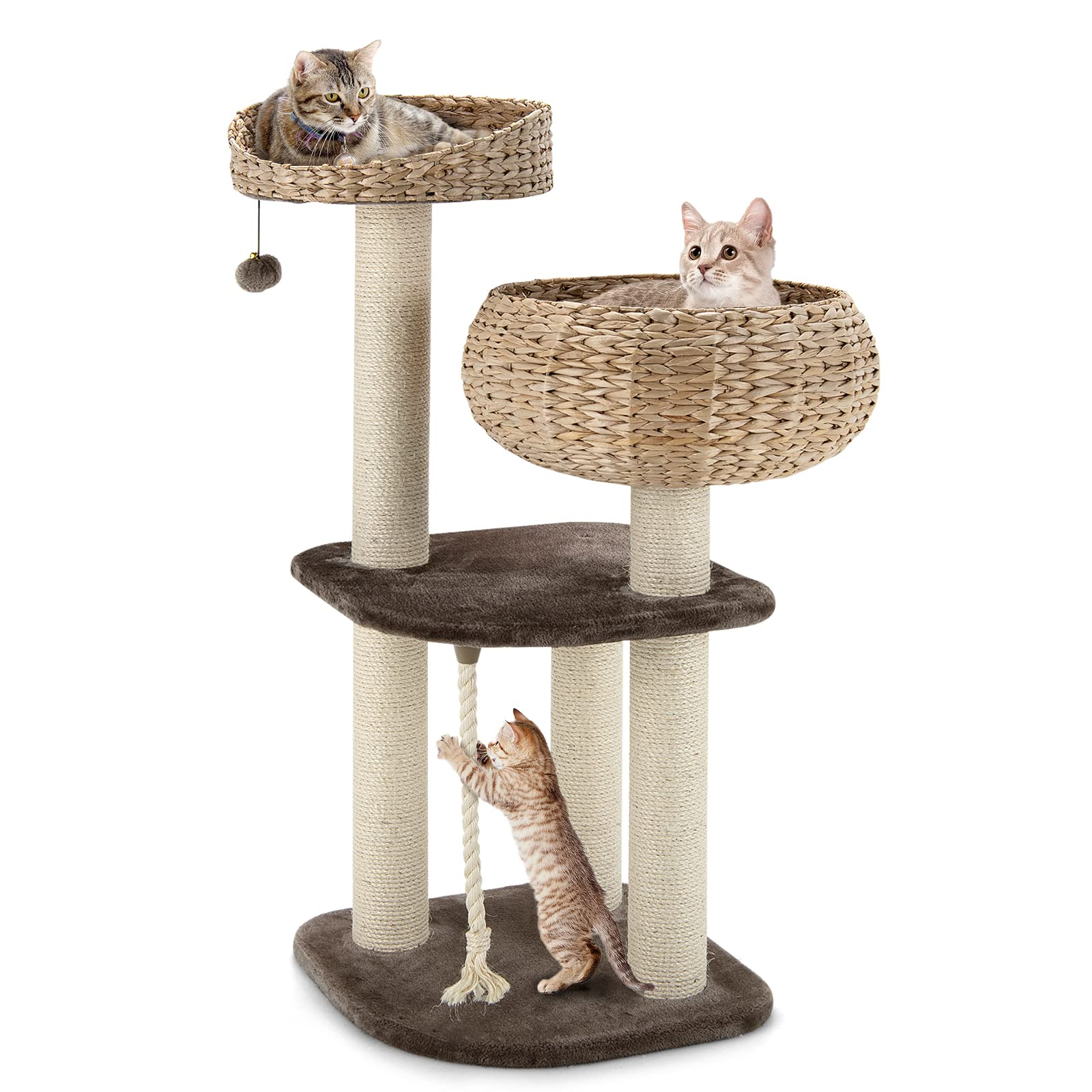 Tangkula Modern Cat Tree for Indoor Cats, 41 Inch Tall Cat Tree with Hand-Made Wicker Cat Condo & Top Perch for Large Cats