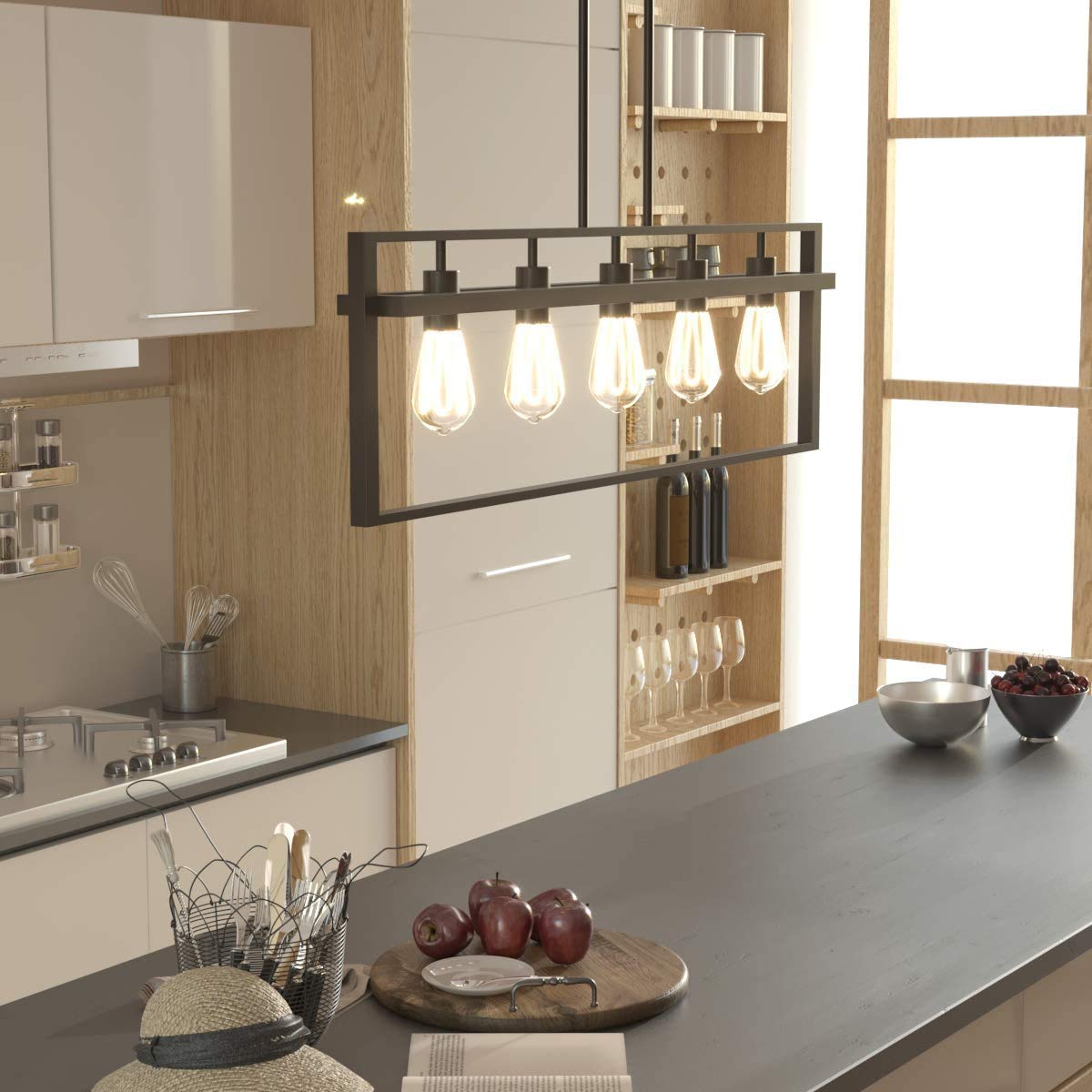 Tangkula 5-Light Island Lighting, Modern Style Domestic Linear Pendant Light Fixture