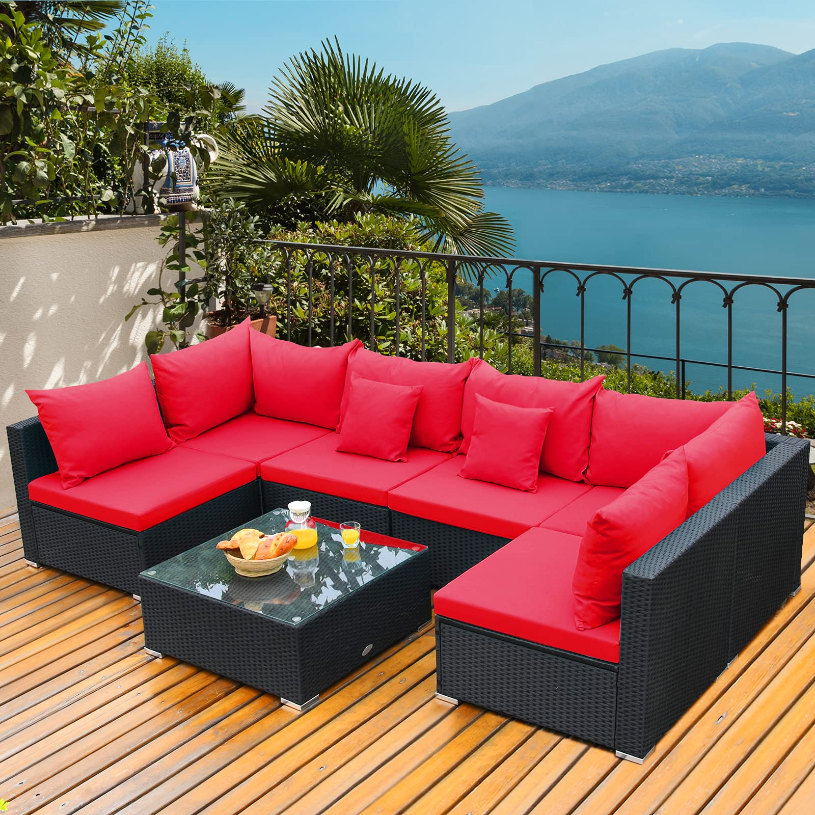 Tangkula Piece Patio Furniture Set, Outdoor Sectional Sofa w