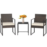 Tangkula 3 Piece Patio Furniture Set, Modern Heavy Duty All Weather Cushioned Wicker Chairs and Coffee Table Set