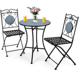 Tangkula 3 Pieces Patio Bistro Set, Outdoor Garden Furniture Set with Mosaic Round Table and 2 Folding Chairs