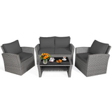Tangkula 4 Pieces Patio Furniture Set, Outdoor Conversation Set with Cushions and Coffee Table