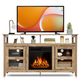 Tangkula Fireplace TV Stand, Farmhouse Media Console Table w/18 1500W Electric Fireplace for Flat Screen TVs up to 65"