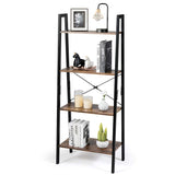 Industrial Ladder Shelf, 4-Tier Retro Metal Frame Bookshelf