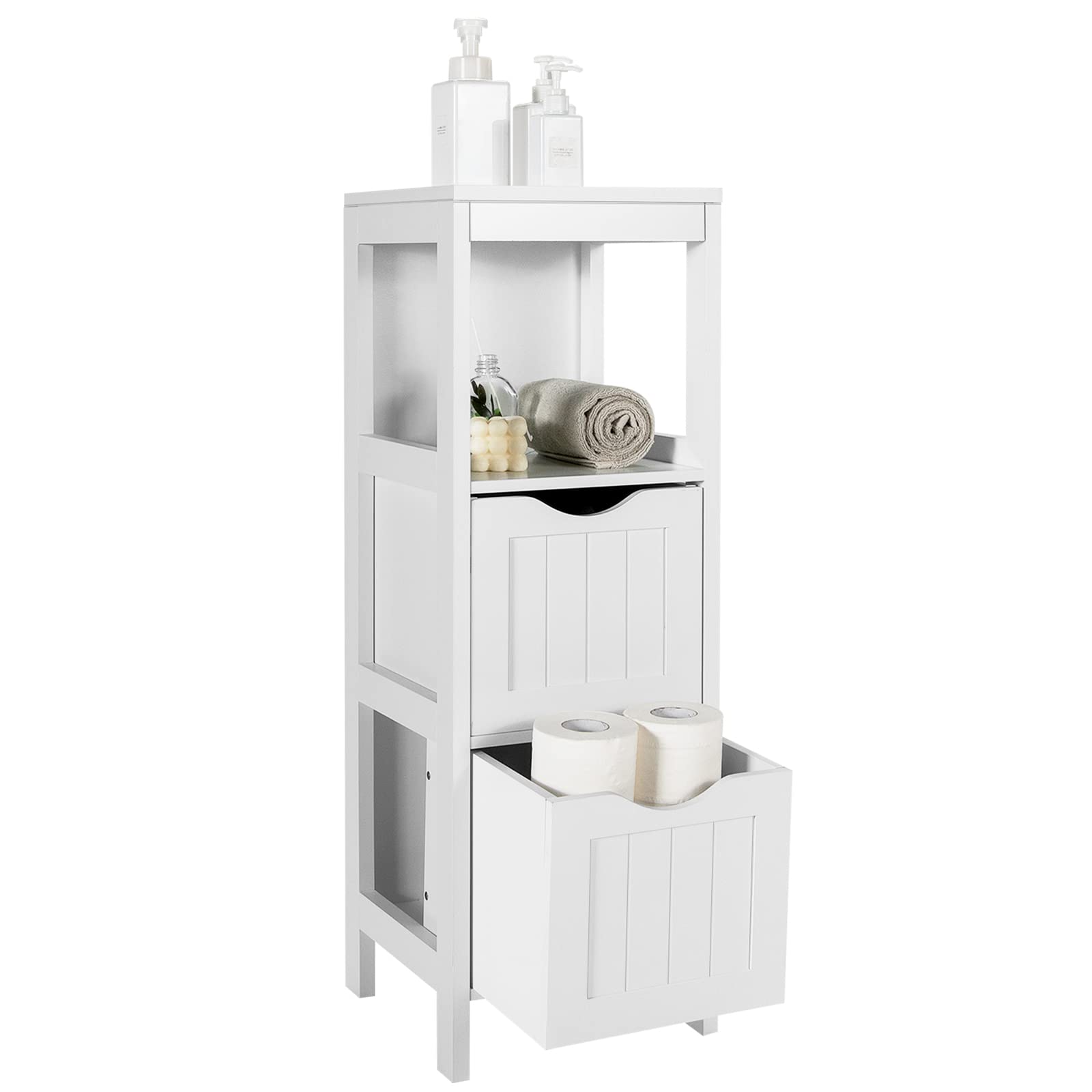 Side Floor Cabinet with 2 Switchable Drawers - Tangkula