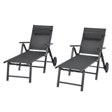 Tangkula Patio Lounge Chair w/Wheels, Outdoor Folding Chaise Lounger w/7 Adjustable Backrest Positions