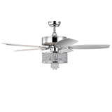 Tangkula 50 Inch Crystal Ceiling Fan with Lights & Remote Control, Modern Electrical Fan with 5 Wood Reversible Blades, 8H Timer